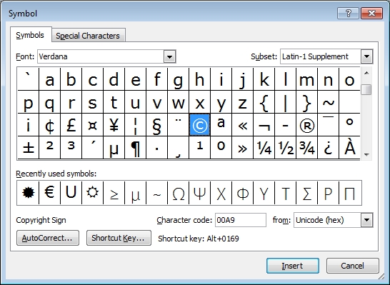 Symbol dialog box