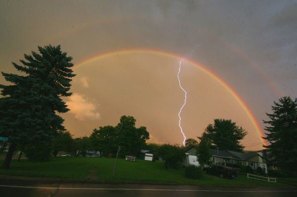 Double rainbow and lightning