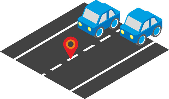 Broken white center line or lane divider